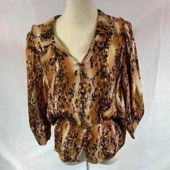 Parker Womens Top Blouse Black brown Size Small winged sleeves - Picture 1 of 6